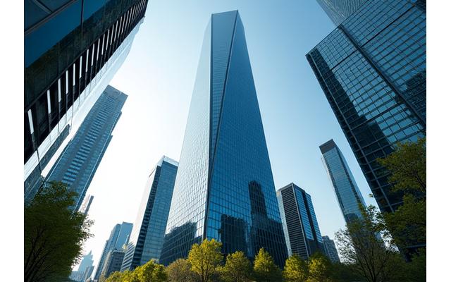 Sleek glass high-rise office building in a city