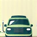 Icon illustrating a car charging at home, symbolizing convenience