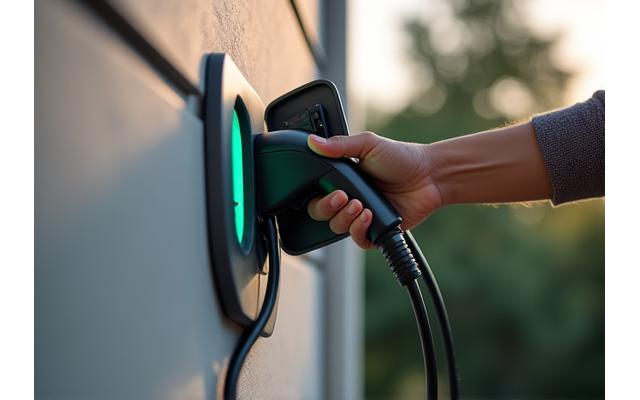 Residential home with a modern EV charger installed on an exterior wall