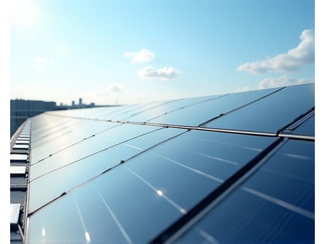 Solar panels on a modern rooftop, generating clean energy for a building