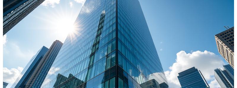 Contemporary glass and steel office building in an urban setting