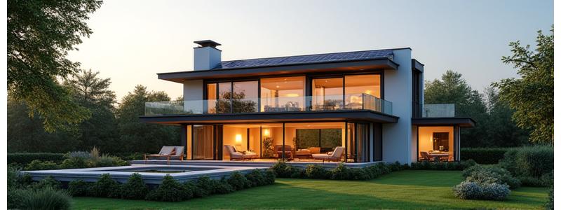 Elegant modern villa with large windows and a manicured garden