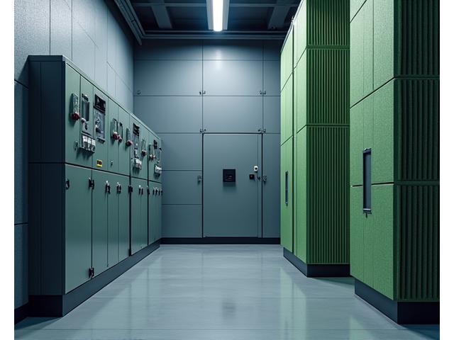 Sound-absorbing panels installed around a large industrial compressor, showing noise reduction solution