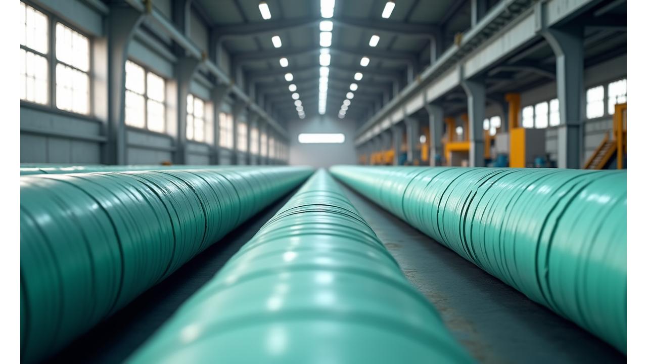 Image of a meticulously insulated industrial pipeline system within a modern factory setting, emphasizing efficiency and safety