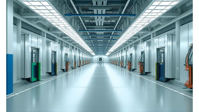 Before and after view of a factory floor showcasing improved lighting and new comprehensive insulation on ceilings and walls