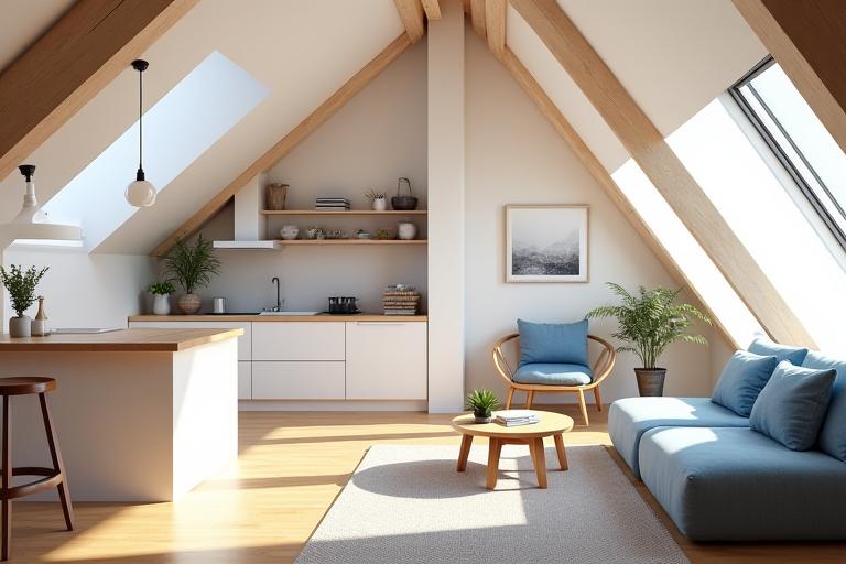 Bright, newly converted attic space with skylight and minimalist design