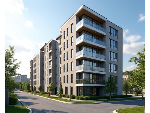 Modern multi-family apartment building exterior with large windows