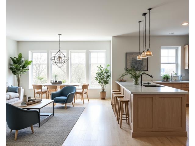 Modern kitchen interior after a home renovation, bright and spacious